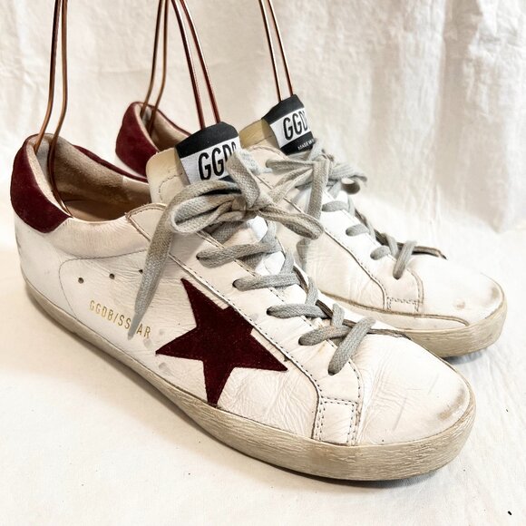 Golden Goose Superstar sneakers 39 9 white leather burgundy suede maroon gray